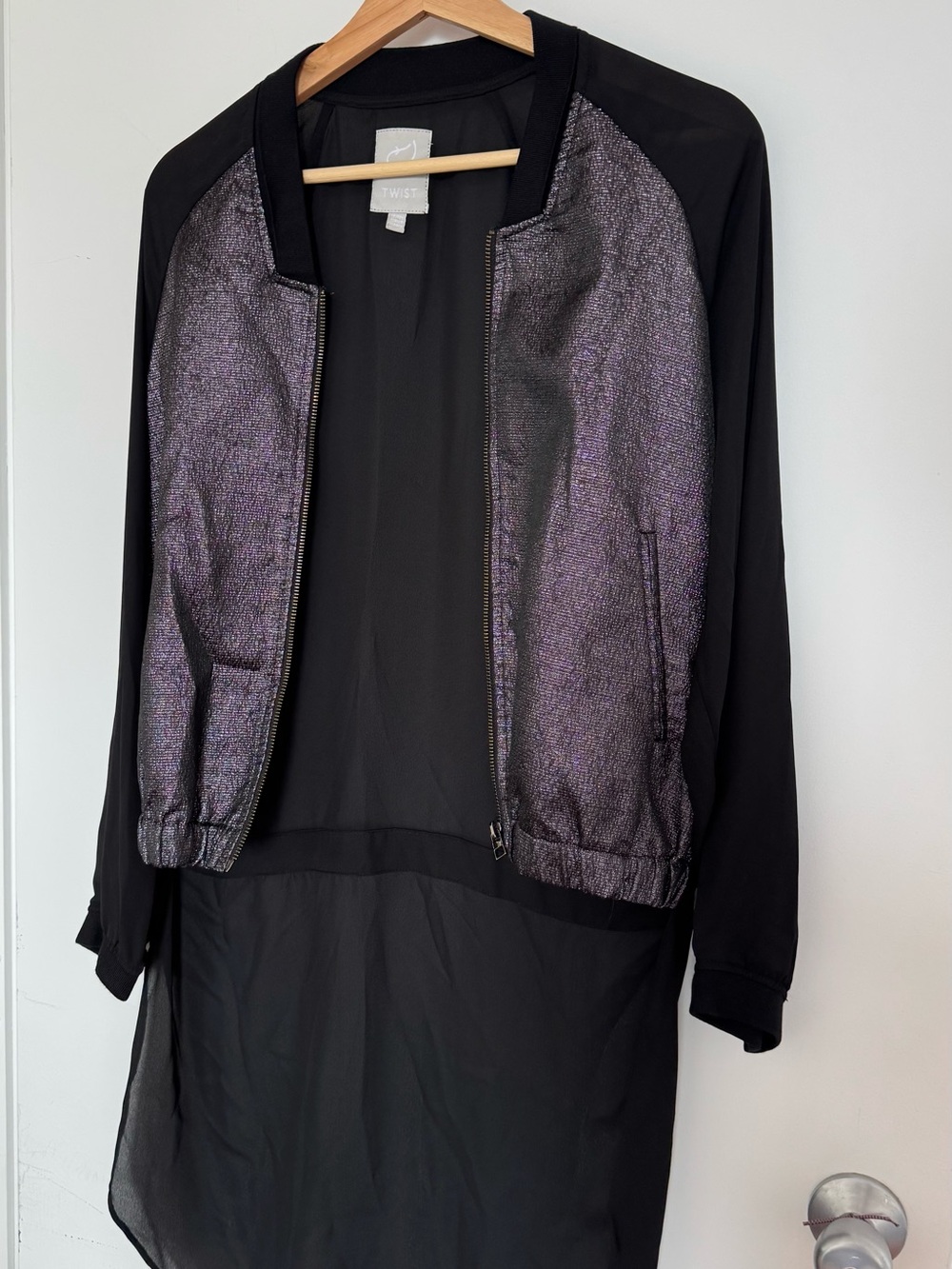 Metallic Black Bomber Jacket - Women's